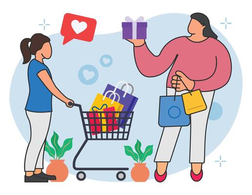 Mother and daughter going for shopping illustration