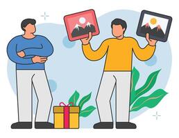 Man showing photo while doing photo marketing illustration vector