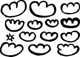 a set of black and white doodles of various shapes, cloud vector