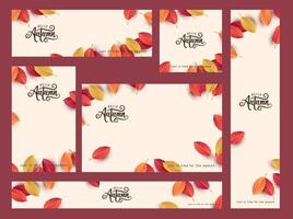 Autumn web banner background template decorate with autumn leaves and calligraphy of Autumn vector