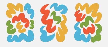 set of abstract vertical poster with funky abstract shape. Minimalistic retro background with strange doodle form. Funny abstract organic shape vector
