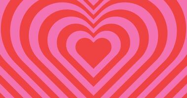 Abstract retro background with tunnel red heart in trendy 70s, 80s style. Monochrome horizontal wallpaper. vector