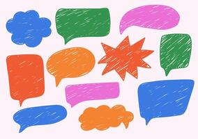 Set of dialog boxes different variants. Colorful textured bubble speech. Dialogue balloon stickers silhouette hand drawn. vector