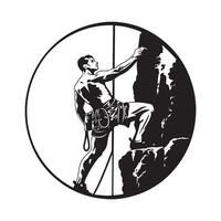 Rock Mountain Climbing Logo Template on circle isolated on white vector