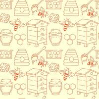 beekeeping outline seamless pattern on light background. Honey background vector