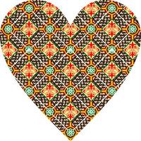 Heart-shaped ornament design, consisting of many patterns and colors vector
