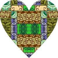 Heart-shaped ornament design, consisting of many patterns and colors vector