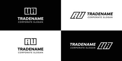 Letters AU and UA Square and Dynamic Logo Set, for business with Initials UA or AU vector