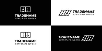 Letters AW and WA Square and Dynamic Logo Set, for business with Initials WA or AW vector