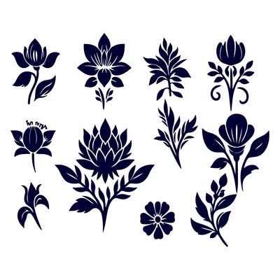 Outline flower set for artistic designs.