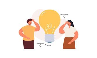 Work under brilliant idea, brainstorming, finding solution concept vector