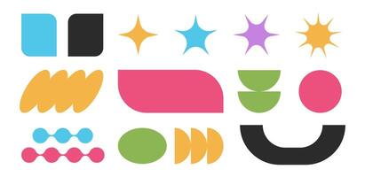 Set of abstract brutal shapes and forms in bauhaus style, sticker set of retro geometric figures. illustration. vector