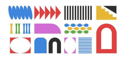 Set of abstract brutal shapes and forms in bauhaus style, sticker set of retro geometric figures. vector