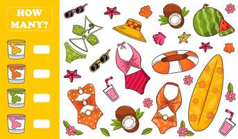 How many counting game with summer themed objects vector