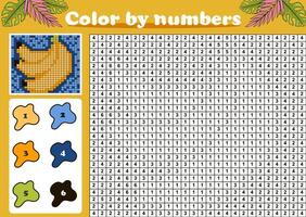 Color by number or pixel coloring page with tropical banana fruit vector