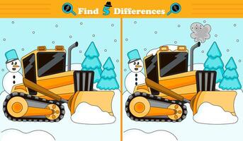 Find 5 differences game for children with track-type tractor or bulldozer vector
