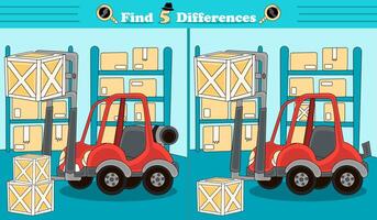 Find 5 differences game for children with Red Forklift truck vector