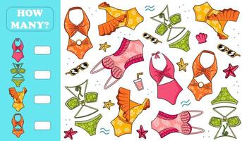 How many counting game with summer beach swimsuits vector
