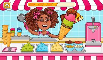 Ice cream making mobile app game design vector