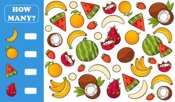 How many counting game with summer tropical themed fruits vector