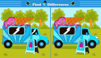 Find 5 differences game for children with ice cream truck vector