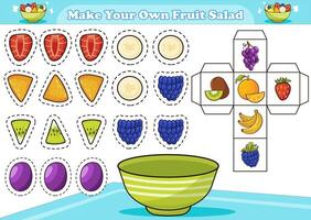 Printable activity for kids make your own fruit salad by using dice vector