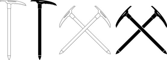 crossed climbing ice axe icon set vector