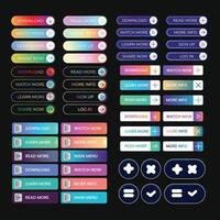 Set of modern material style buttons. Different gradient colors and icons on white forms with shadows. vector