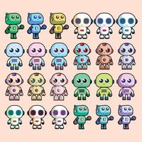 Robot character set for the animation with various views, hairstyle, emotion, pose and gesture. Robot innovation technology science emotions vector