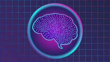 illustration of Artificial Intelligence in neon color, featuring a circle and brain with electrical circuit as graphic elements. This is suitable for topics related vector