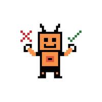 Cute pixel cartoon robot ai 8bit character game robot or AI for education machine learning chat big head 8 bit bot technology AI robot. vector