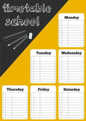 Colorful school timetable with yellow and gray abstractions. Portrait orientation.