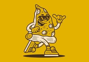 Retro pizza mascot character illustration in running pose vector