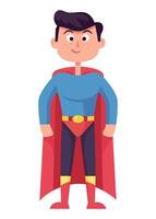 Illustration of super hero boy smiling happy while wearing red cape for copy space. vector