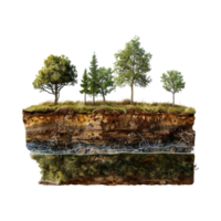 Land With Earth Crust or Layers and Tree on it on Transparent Background png