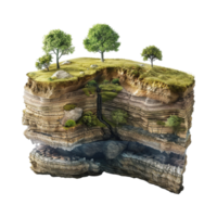 Land With Earth Crust or Layers and Tree on it on Transparent Background png