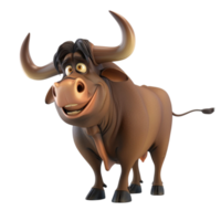 3D Animated Bull with Humorous Expression and Large Horns AI-Generative png