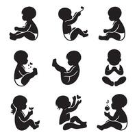Set of different Baby silhouettes for design Adobe Illustrator Artwork vector