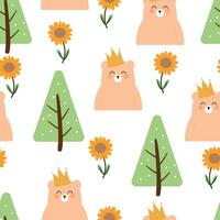 Seamless pattern with cute cartoon bears, for fabric prints, textiles, gift wrapping paper. children's colorful , flat style vector