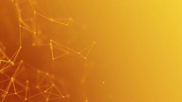 Looping yellow plexus effect. Abstract orange connection of dots and lines on a yellow gradient. Golden burning particles and polygons slowly fly, futuristic interweaving of digital data. Neural video