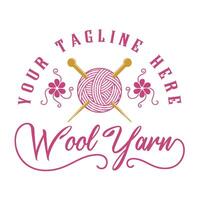 wool yarn design logo. wool and needle concept for handicrafts and embroidery. vector