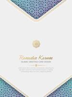 Ramadan Kareem Islamic greeting card with colorful arabesque borders and patterns vector
