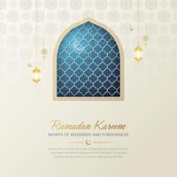 Ramadan Kareem Islamic Elegant Ornamental Greeting Card Background with Arabic Pattern and Border vector
