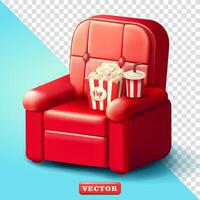 Cinema chairs with popcorn and drink cups on them, 3d. Suitable for cinema and design elements vector