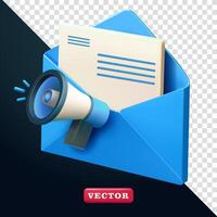 Envelope letter with megaphone, 3d. Suitable for business and design elements vector