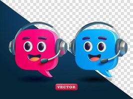 Bubble chat character with earphones, 3d. Suitable for business, call center and design elements vector