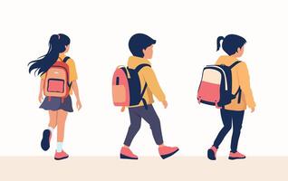 Set of illustration of back to school season. a child with a backpack walking to school isolating on white background vector