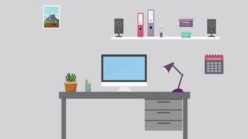 Office Desk Monitor Animation Computer Desk Books video