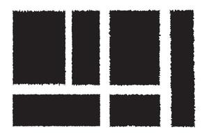 Black torn paper pieces on white background with different cuts. Torn Paper Texture Set. vector