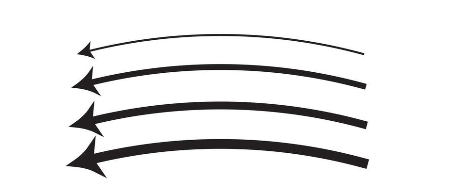 Black arrow icon isolated on white background. Horizontal dual long straight , left side arrow signs. Arrow indicated the direction symbol. Curved arrow icon .